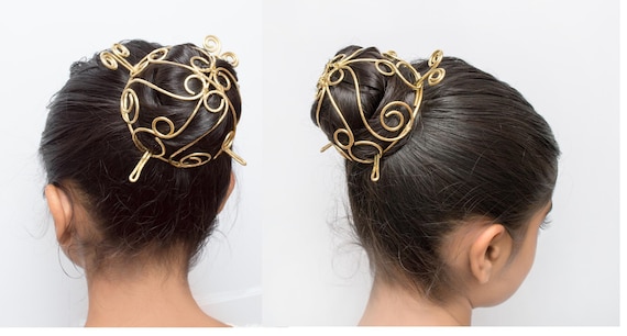 Spiral Brass Bun Cage Hair Bun Holderhair Bun Hair Bun Etsy