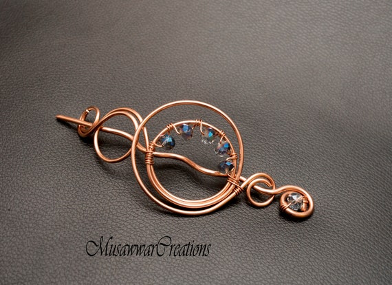 Antique Copper Wire Hair Pin Wrapped With Multitone Crystals  display picture 3
