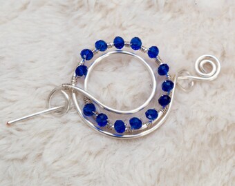 Shawl pin,silver  wire circle shape ,Hair Barrette, wire wrapped Sweater Pin,Hair Accessories,