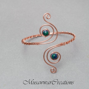 Copper/Silver arm cuff, Natural Stone  malachite azurite spiral  design upper arm cuff, swirl arm cuff, silver Arm Cuff,