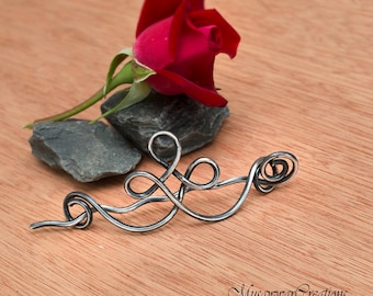 Antique Silver Swirl Shawl Pin: Handmade Hair Slide Brooch
