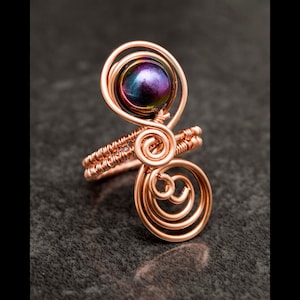 Copper ring,rainbow black agate copper ring, adjustable rings, copper wire ring-adjustable