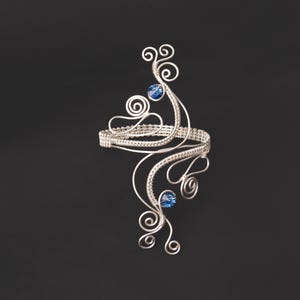 Silver arm cuff for  Bride ,Blue crystal Swarovski  Silver upper arm cuff ,bracelet cuff, Silver Wire Arm Cuff,