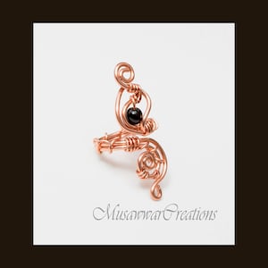 Black agate Wire wrapped shiny copper  ring ,Adjustable copper ring, wire wrapped copper ring ,birthday gift