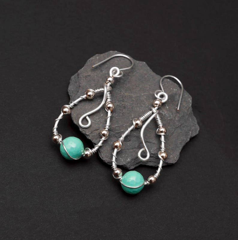 Silver swirl design Upper Arm bracelet and earrings,light turquoise shelll pearl silver plated copper wire arm cuff Silver arm cuff