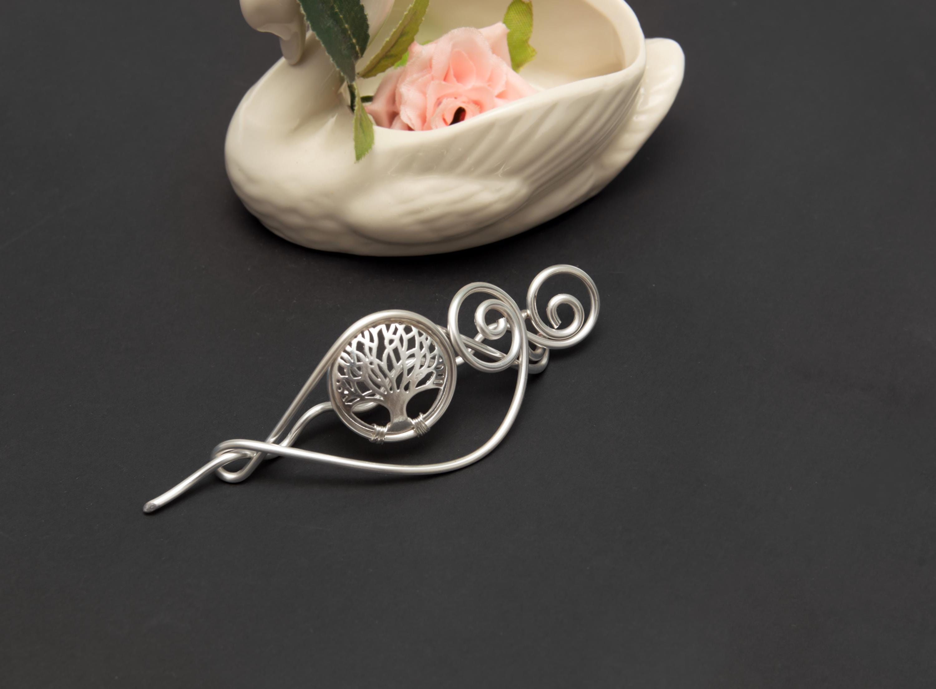 Tree of Life Shawl Pin, Silver Filigree Sweater Pin