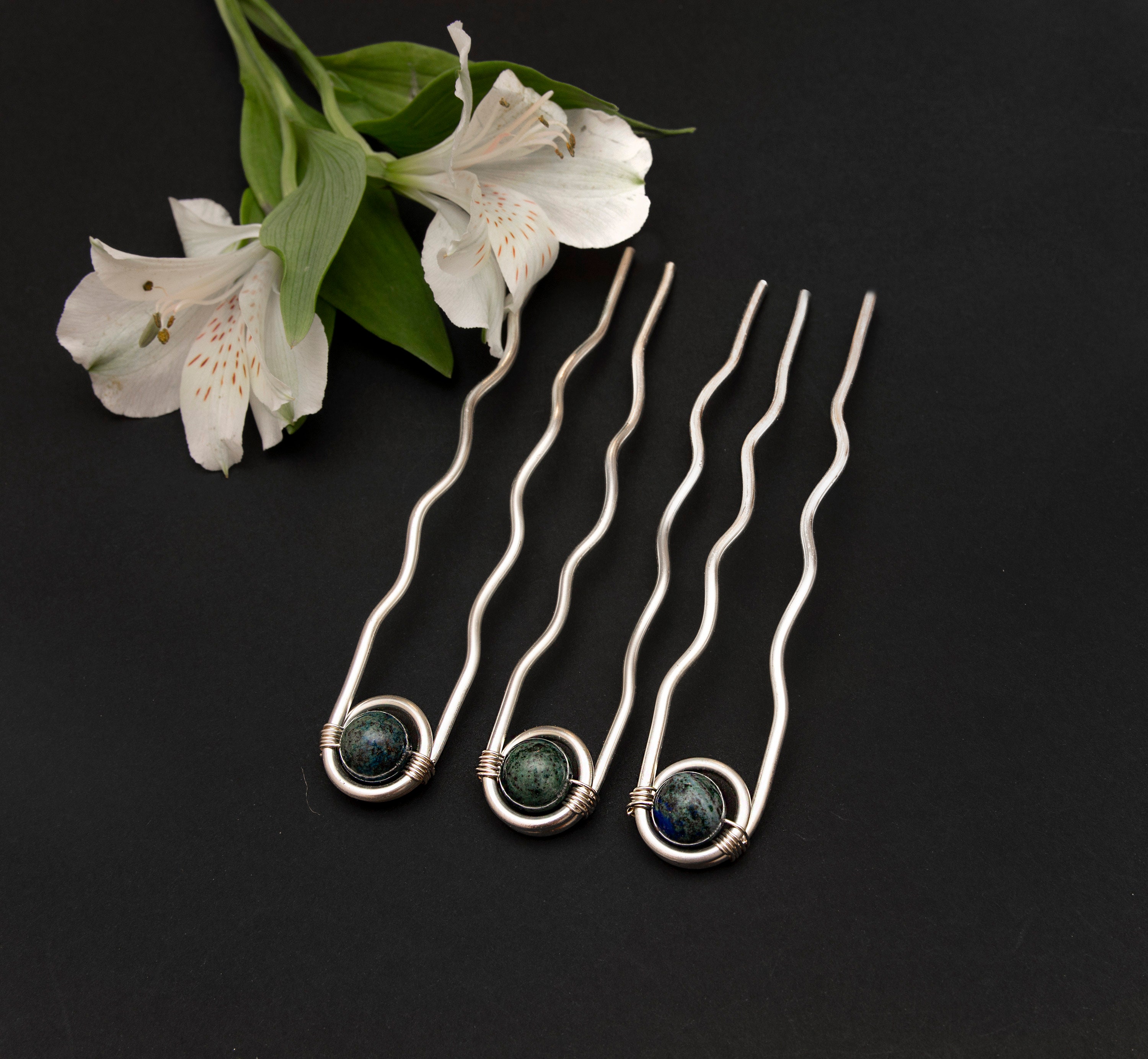 3 Hair Bun Pins Heavy Duty Silver Hair Pins mixed Colored Etsy UK