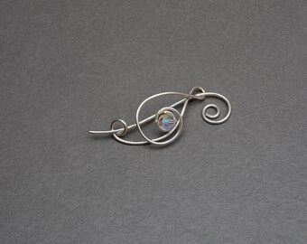 Swarovski crystal Silver shawl pin , A Musical Masterpiece for Your Scarves and Sweaters!