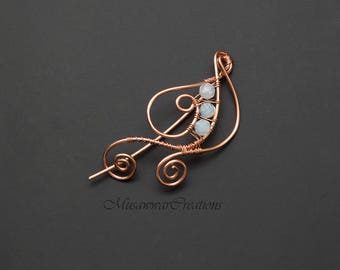 Copper Swirl Shawl Pin with Pale White Crystal Agates