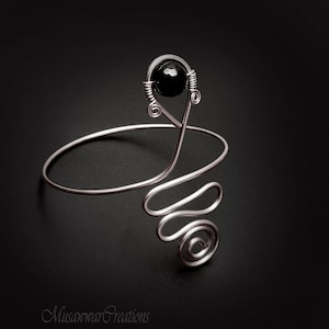 Silver armcuff, black agate upper armcuff , Silver wire Arm Cuff, copper ,silver wire armcuff,armband jewellery