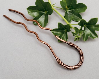 Handmade Hammered Copper Hair Fork: Textured Bun Stick