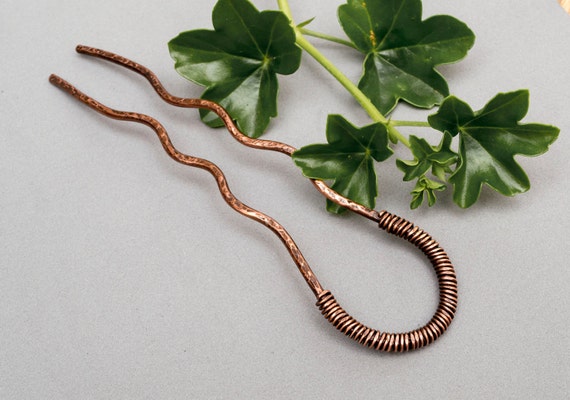 Handmade Hammered Copper Hair Fork: Textured Bun Stick - Etsy display picture 1