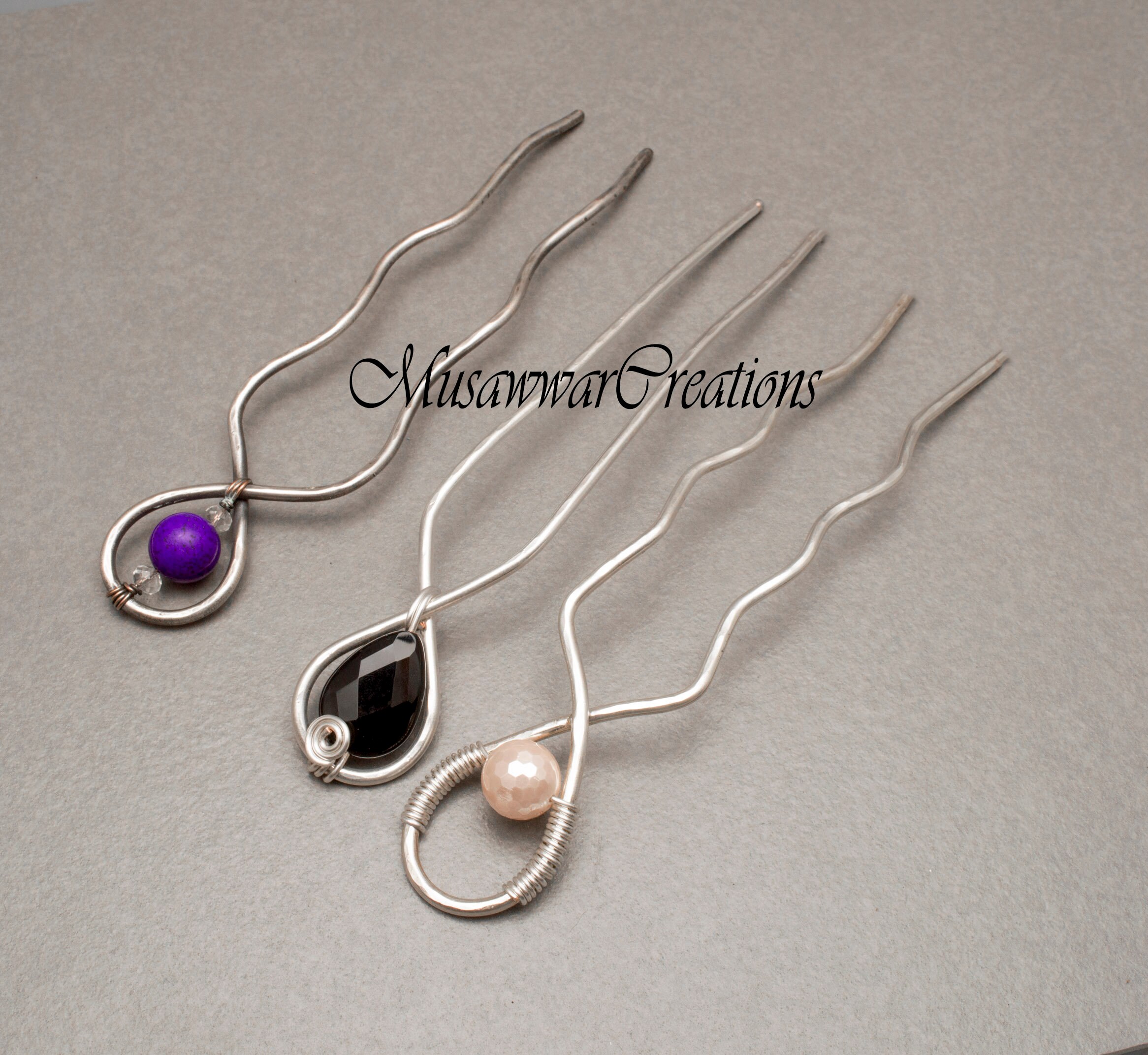 Retro brass antique silver plated bun hair fork