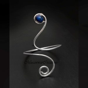 Lapis lazuli  Silver Armcuff, upper arm cuff ,bracelet cuff, Armlet Wire wrapped silver ,Arm Cuff, Open end cuff,