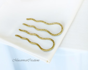 Handcrafted Hammered Brass Hair Pin – Minimalist Hair Fork Accessory