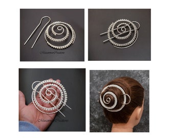 Silver wire spiral bun cage,Spiral silver plated copper Hair Bun holder, white beads hair bun holder,hair bun slide, hair bun holder,