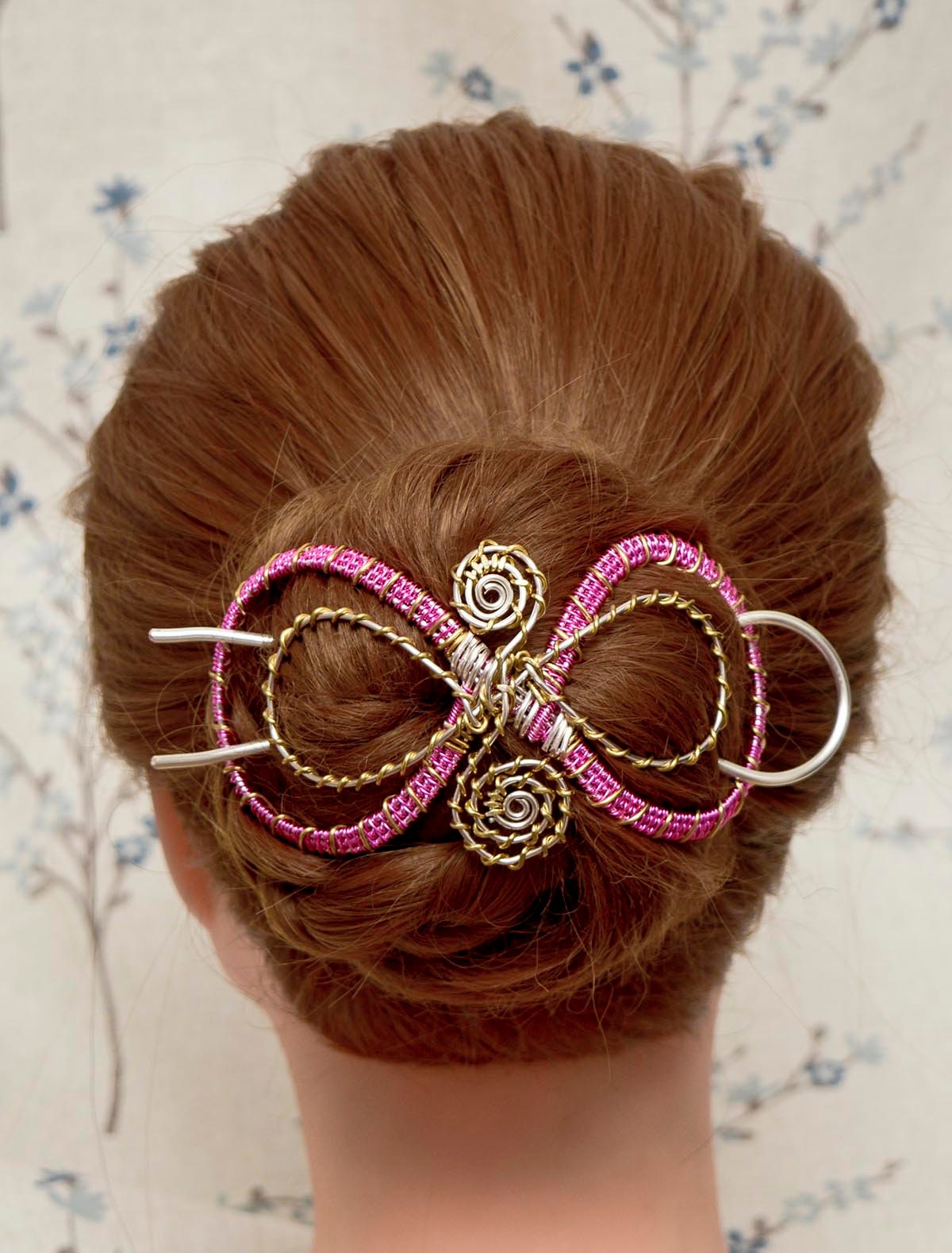 4 5 Pink And Silver Hair Bun Holder Fancy Silver Wire Etsy