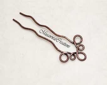 Celtic Copper Hair Fork: Hammered Antique Bun Stick