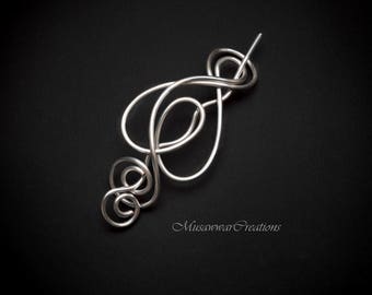 Silver Plated Wire Shawl Pin, Knitted Garment Accessory, Elegant Scarf Clasp