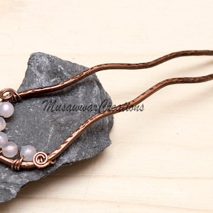Rustic Hair forks ,white quartz Hair fork for long hair. Antique Hair Fork ,Rustic  antique copper Hair bun fork,Hair accessories