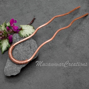 手作り銅製ヘアフォーク：太めゲージU字型バンズホルダー