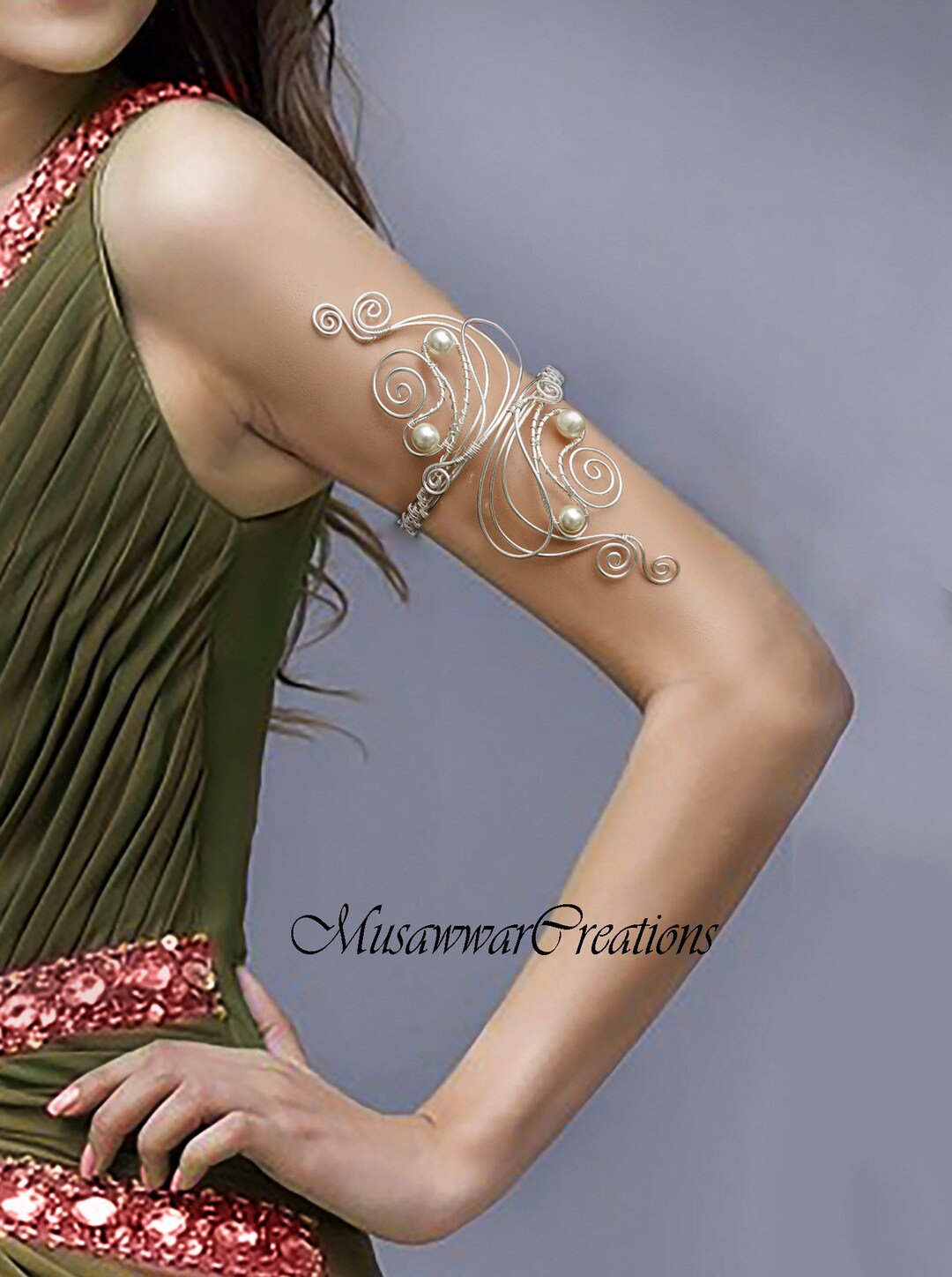 Bridal Arm Cuff Silver Arm Cuff,silver Swirl Design Upper Arm Cuff,off