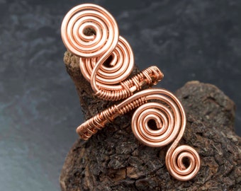 Adjustable Copper Wire Wrapped Ring, Handmade