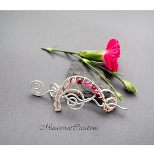 Silver plated copper shawl pin for sweater brooch, knitted scarf brooch ,light shaded pink quartz shawl pin ,Valentine&#39;s gift for her,