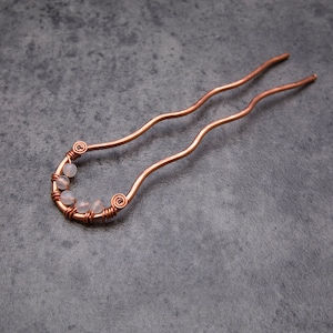 銅製ヘアフォーク、ヘアバンホルダー、白淡いクォーツフォーク、厚さ2.5mmのヘアバンポン、ヘアピック、ヘアアクセサリー、