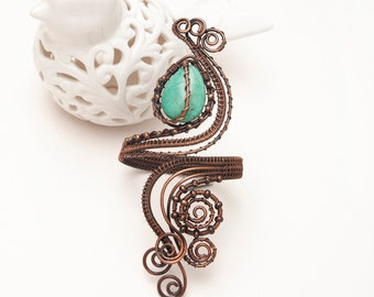 Handmade Turquoise Cuff Bracelet, Turquoise Bracelet,  Antique Copper Jewelry, Copper Cuff Bracelet, Wire Wrapped  Bracelet cuff