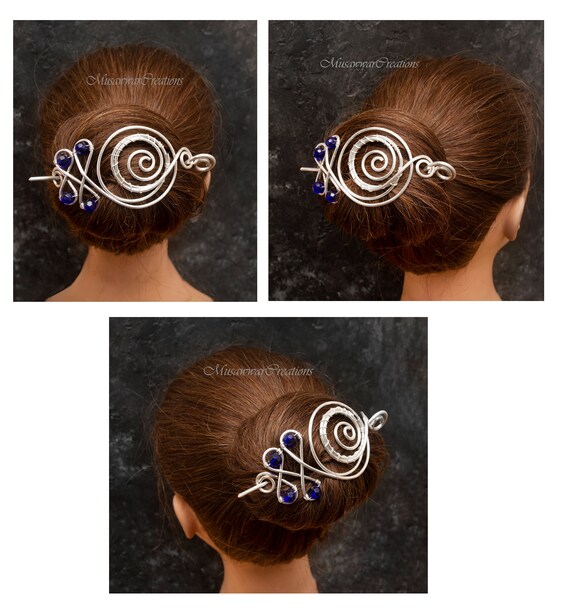 Silver Plated Copper Hair Bun Holder cobalt Blue Celtic Design Hair Bun Brooch Silver Hair Bun Holder Silver Hair Slide Wedding Hair Etsy UK