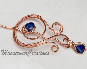 Lapis Lazuli Koperen haarbroodjehouder, Wire Wrapped Haarbroodjehouder, Haarbroche,