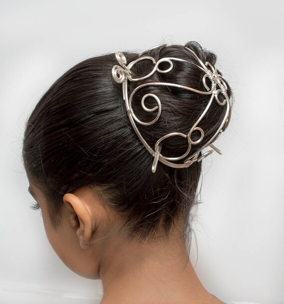 Spiral Silver-plated Hair Bun Cage: Hammered Copper Hair  display picture 3