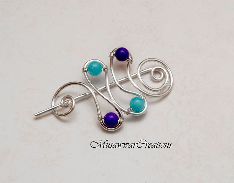 blue and purple stone shawl pin Silver shawl pin Valentine/'s gift for her, sweater brooch,silver plated scarf brooch