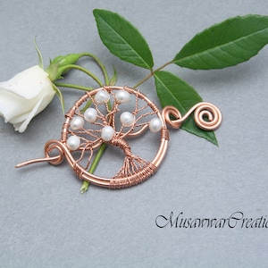 White pearls  Shawl pin,Copper wrapped shawl pin.gift for women ,Elegant and Decorative copper shawl pin