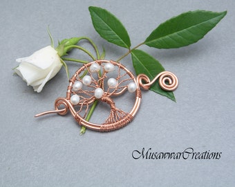 White pearls  Shawl pin,Copper wrapped shawl pin.gift for women ,Elegant and Decorative copper shawl pin