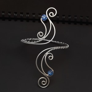 Handmade Silver-Plated Arm Cuff Enriched with Blue Swarovski Crystals&quot;