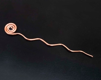 Copper Hair pin, thick gauge Copper Hair ,Copper Hair fork,Copper wavy Hair  bun holder,