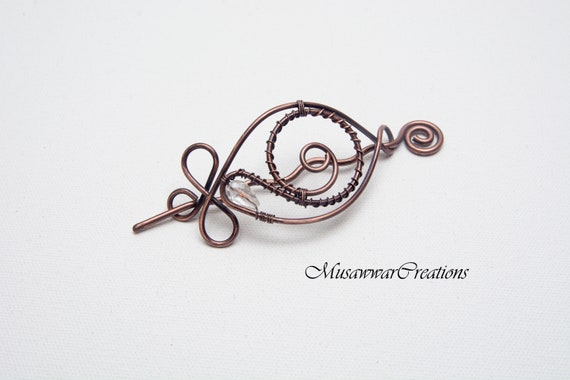 Barrette Handmade Wire wrapped in copper w/1950\'s Antique Crystal Rock Crystal Quartz Pendant, Copper Wire Wrapped Filigree  main image 4
