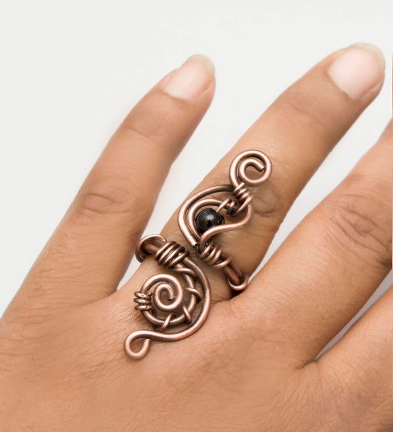 Chunky antique copper blackagate ring,spiral antique copper ring. Antique Copper ring,wire wrapped copper ring