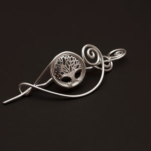 Tree of life   silver  shawl pin for knitted shawl and sweater, filigree sweater pin, swirl design tree of life shawl pin