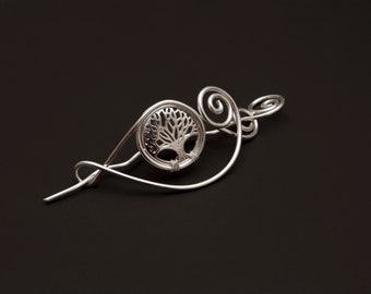 Tree of life   silver  shawl pin for knitted shawl and sweater, filigree sweater pin, swirl design tree of life shawl pin