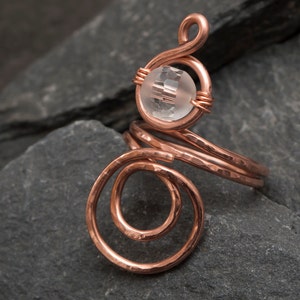 Quartz copper ring ,Statement Copper ring ,hammered and textured copper wire ring, copper ring