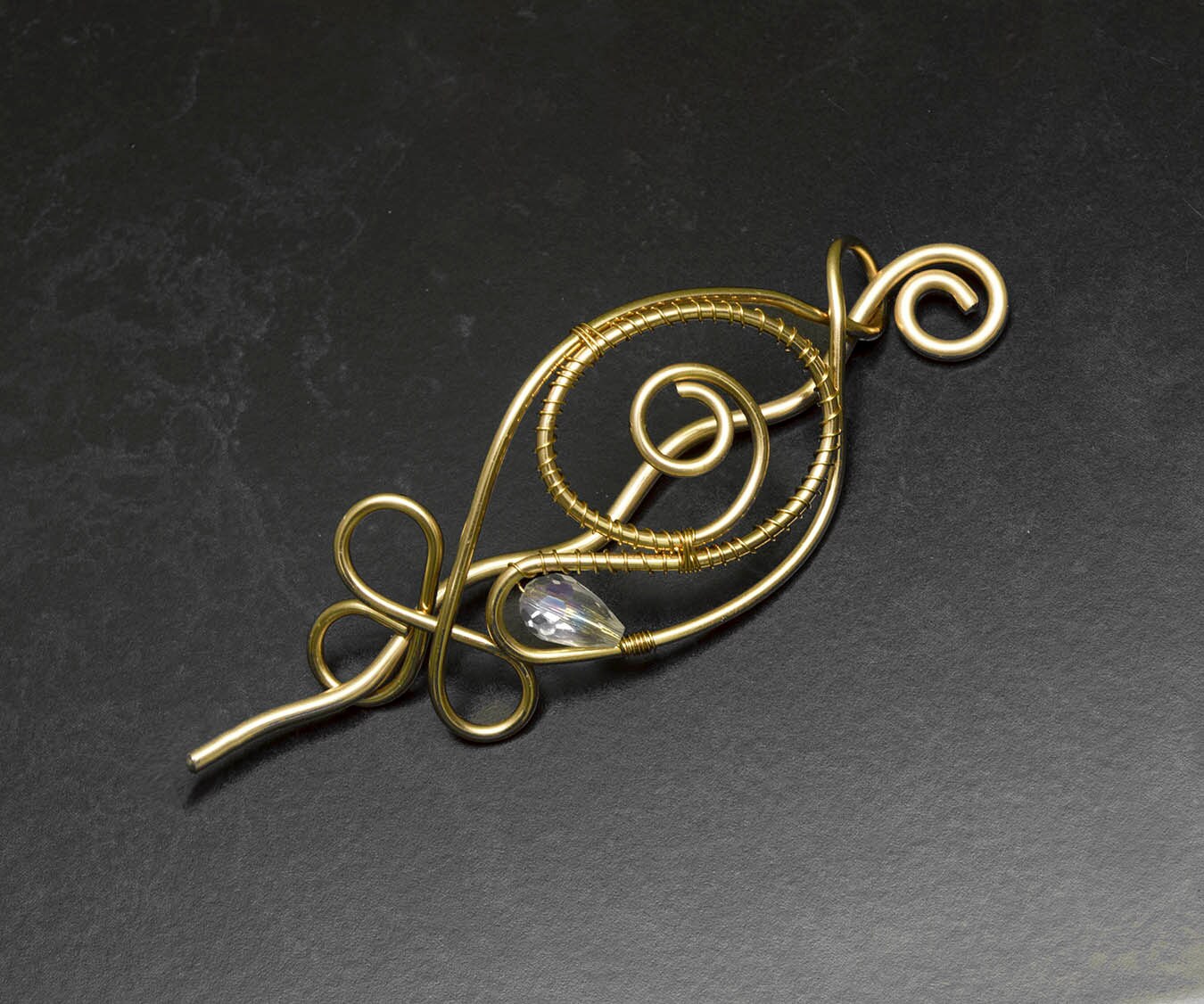 Barrette Handmade Wire wrapped in copper w/1950\'s Antique Crystal Genuine crystal copper wire jewelry handmade by me main image 3