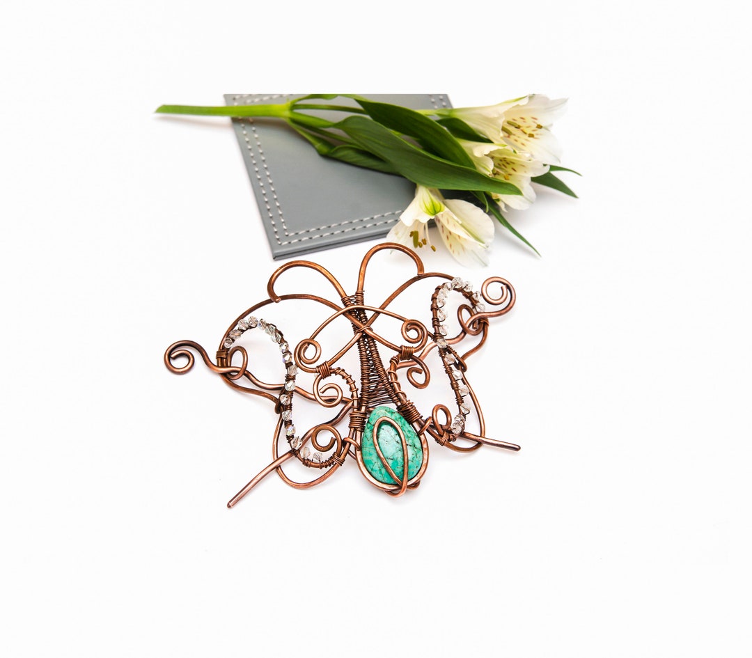 Handcrafted Butter Fly Hair Bun Slide,antique Copper Hair Bun Jewelry, Wedding Gift, Etsy