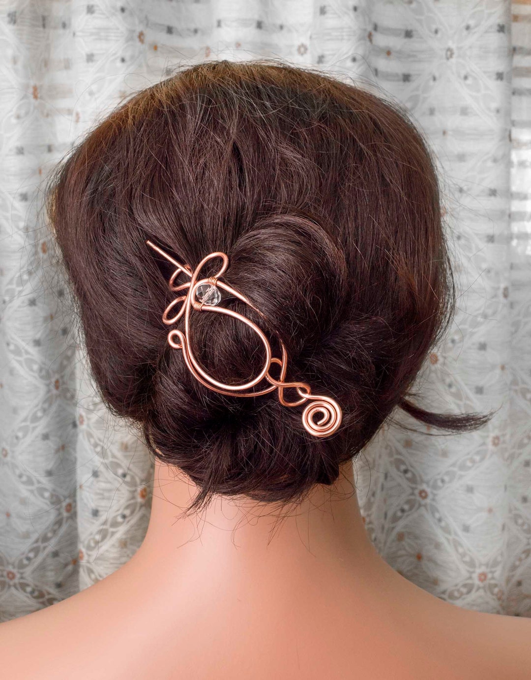 Copper Hair Bun Holder: Hammered Hair Slide Pin
