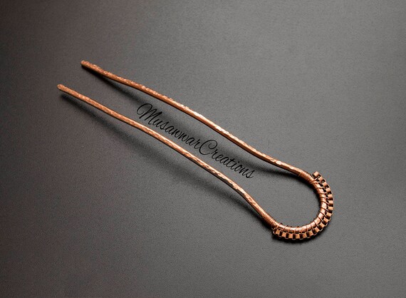 Handcrafted Hammered Copper Hair Fork Handmade Hammered Copper Hair Fork: Minimalist Hair Slide  main image 4