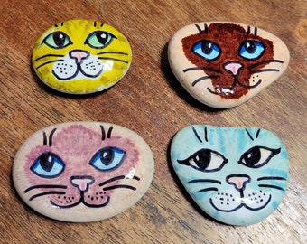 Painted Cat Rock | Hand Painted Pet Rock | Cat Lover's Gift | Whimsical Art | Cute Animal Art