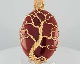 Wire Wrapped Tree of Life Pendant, 14k Gold and Carnelian, Wire Wrapped Jewelry, Gold Jewelry