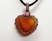 Wire Wrapped Pendant with a Agate Heart and Copper, Wire Wrapped Jewelry, Copper Jewelry